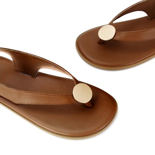 Image of Flat Sandals for Women Strappy Sandals Comfortable Dressy Beach Flip Flop Slides Thong Sandals for Women with Metal Circular
