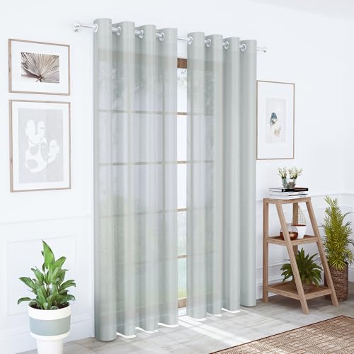 Image of Story@Home Curtains 8 Feet Long Set of 1 | Herringbone Printed | Semi Transparent Net Curtain | Sheer Curtains | Semi Long Door Curtain for Living Room | (118 X 242 Cm, Grey) | Perfect for Home Decor