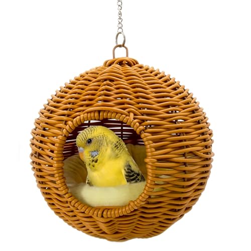 Jevnd Chewproof Steel Frame Bird Nest for Cage, Washable Small Bird Bed Hammock Hideout Lay Eggs Parakeet Nest Sleep, Parakeet Warm Bed House Hut for Lovebird, Canary, Budgie, Finch (Brown)