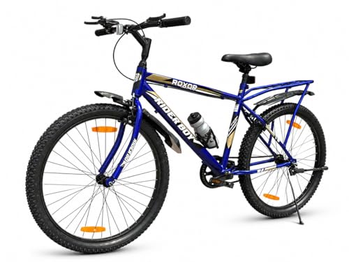 Image of RIDERBOY ROXOR 26T IBC Premium City Bike Cycle for Men & Boys with Inbuilt Carrier, Single Speed Bicycle with Rigid Frame, 18 Inch Frame, Cotton Tyre.(Blue)