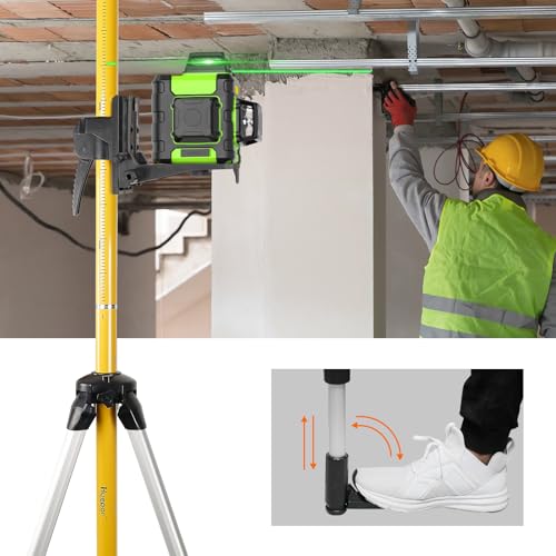 Image of Huepar Laser Level 360, Self Leveling Rechargeable Green Beam 3D Cross Line Laser Level with with 12 Feet Telescoping Pole 3 x 360 Level Laser Tool with Pulse Mode, Magnetic Bracket - HM03CG & LP36