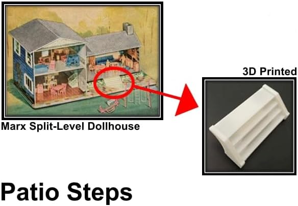 Dollhouse3DParts, Patio Steps, Marx Split-Level Dollhouse, Replacement Part, 3D Printed, White Paintable Resin image 2