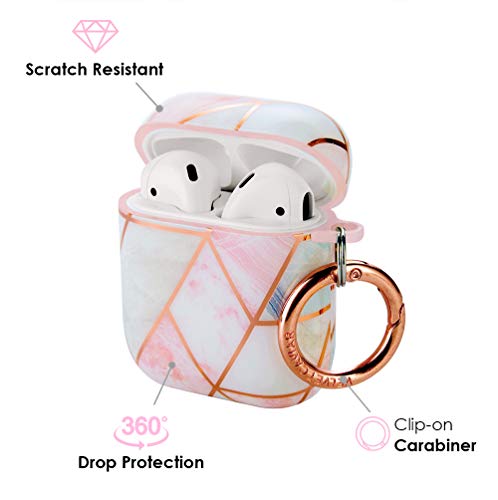 Velvet Caviar Marble Airpod Case For Women & Girls With Keychain - Cute Protective Hard Cases Compatible With Apple Airpods 1/2 (Pink Rose Gold Geometric) #TOP3
