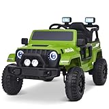 Joywhale 12V Kids Ride on Truck Battery Powered Motorized Car Electric Vehicle for Kids, with Remote Control, 4-Wheel Suspension, LED Lights, Music & FM, Seat Belt, Portable Handle, Green