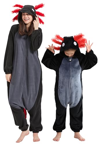 DELEY Unisex Axolotl Onesie Pajamas, Animal One Piece Costume Sleepwear Halloween Cosplay Homewear
