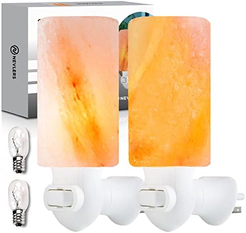 Nevlers 2 Pk Himalayan Salt Lamp Night Light Plug in |Authentic 5.5" Cylinder Shape Himalayan Night Light |Handcarved Salt Lamp Wall Night Light |UL Listed Himalayan Salt Night Light Wall Plug &Bulbs