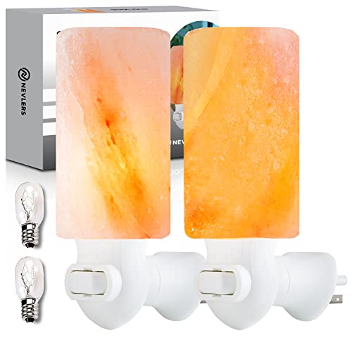 Nevlers 2 Pk Himalayan Salt Lamp Night Light Plug In |Authentic 5.5" Cylinder Shape Himalayan Night Light |Handcarved Salt Lamp Wall Night Light |Ul Listed Himalayan Salt Night Light Wall Plug &Bulbs #TOP27