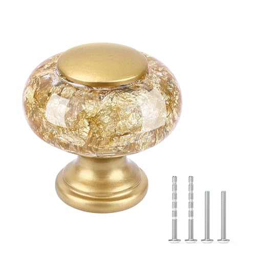 Chicwing 4 Pack Gold Dresser Knobs, 1-3/8 Inch(36mm) Decorative Kitchen Cabinet Knobs, Elegant Crystal Round Cabinet Knobs for Dressers Kitchens Cupboard Drawer Pulls