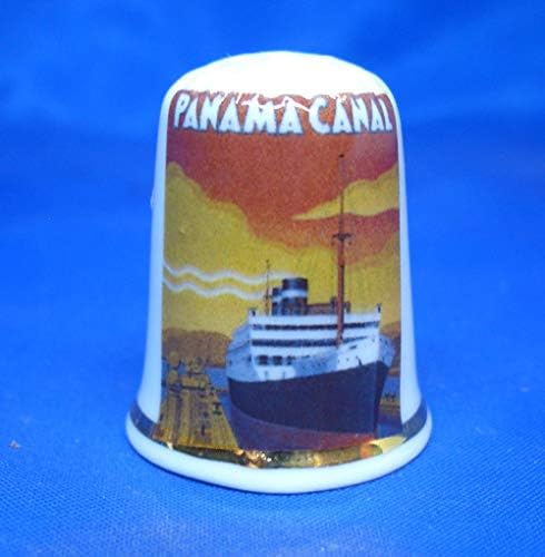 Porcelain China Collectable Thimble - Travel Poster Panama Box