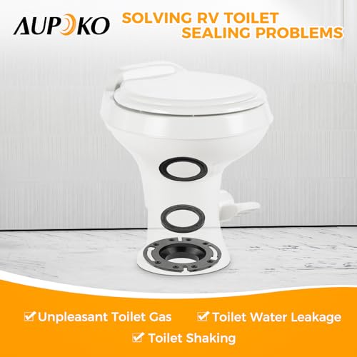 Image of Aupoko RV Toilet Seal and 3'' Socket RV Toilet Flange Kit Compatible with 300 /310 /320 RV Toilets, Replace 385345892 Flange, 385311658 Flush Seal and 385311652 Base Seal, 3 in 1 Combination Seal Kit
