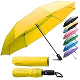 ZENO Ombrello Pieghevole Compatto – Mini Ombrello Tascabile Automatico Uomo & Donna, Antivento Resistente con 9 Stecche in Fibra di Vetro, Teflon Idrorepellente, Giallo