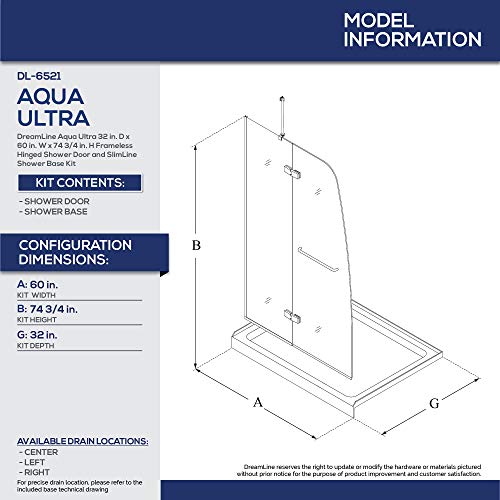 DreamLine Aqua Ultra Frameless Shower Door and Base Kit #TOP16