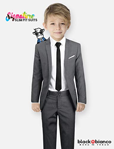 Black N Bianco Boys Signature Slim Suit In Dark Grey Size 5 #TOP1
