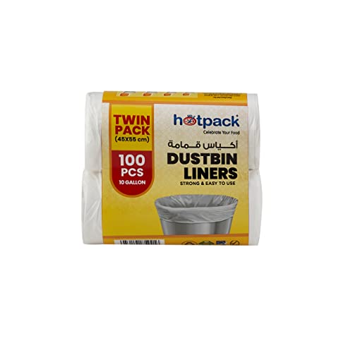 Hotpack Disposable Plastic Strong & Bio-Degradable Dust Bin Liner Bag Roll White 5 Gallon 45x55cm Small Size (Pack of 2 (10 Gallon))