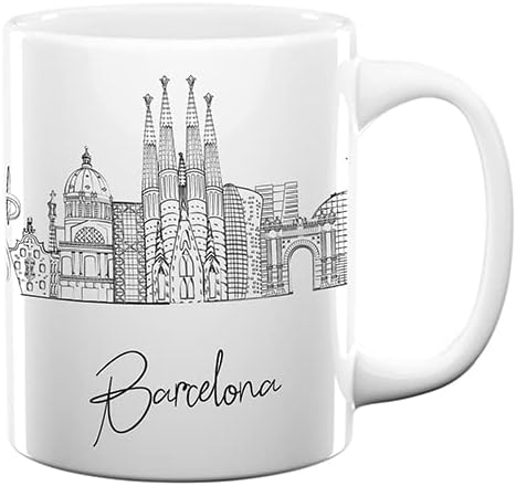 Barcelona Spain Skyline Ceramic Mug, Europe Keepsake 11oz White Mug, Custom Coffee Cup, Gift For Birthday, Europe Skyline Coffee Cup, Mugs for Women, Personalized Coffee Mugs