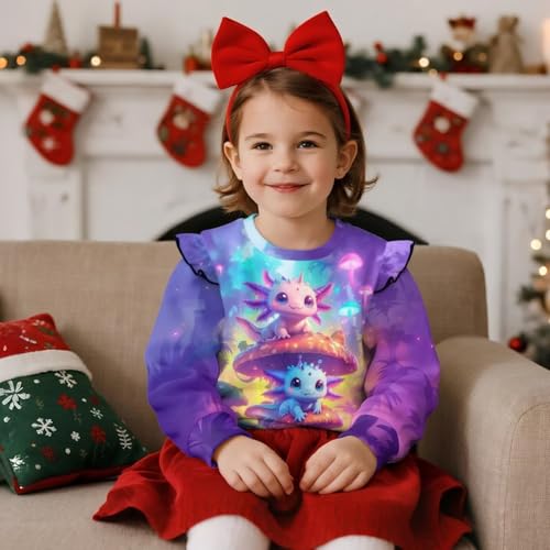 Xpyiqun Ruffle Sweatshirts Size 1-8 Crew Neck Pullover Tops for Girls Long Sleeve T-Shirts Graphic Clothes3