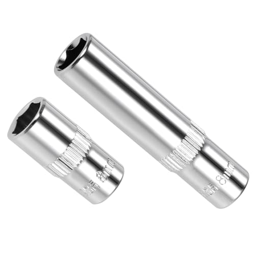 Image of 6-Point Socket, 1 /4 inch Drive 8mm Deep, Polished Chromed CR-V Metric Deep and Shallow Impact Socket - (Applications: for Ratchet Torque Electric Wrenches Car Repair), 2-Pieces