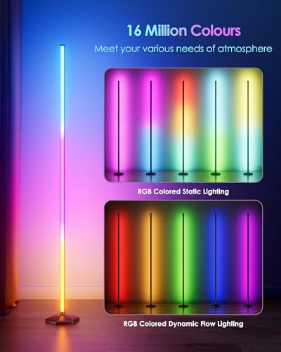 Image of WISIMMALL 2 Pack Led Floor Lamp, RGBIC Corner Floor Lamps for Living Room, Featuring 16 Million Colours & 300+ Preset Scenes - 65 inch Standing Lamps for Living Room, Bedroom - Mood Lighting With DIY Mode