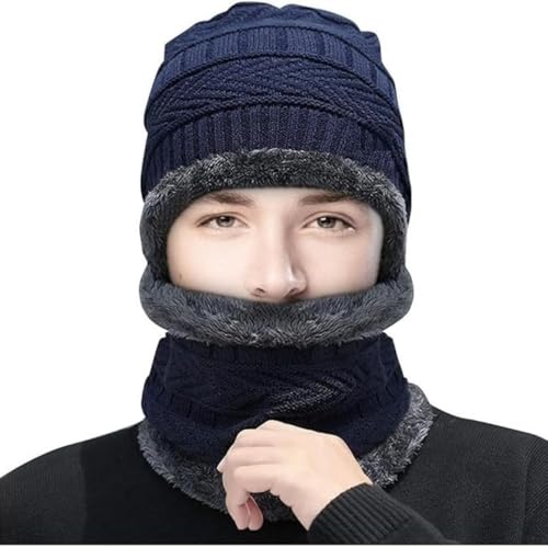 Image of K D Winter Wear 2-in-1 Woolen Beanie Cap & Muffler Set for Men & Women | Soft Thermal Wool | Fleece-Lined | Head & Neck Warmer | Unisex Winter Accessories (Cap /Muffler - Blue)