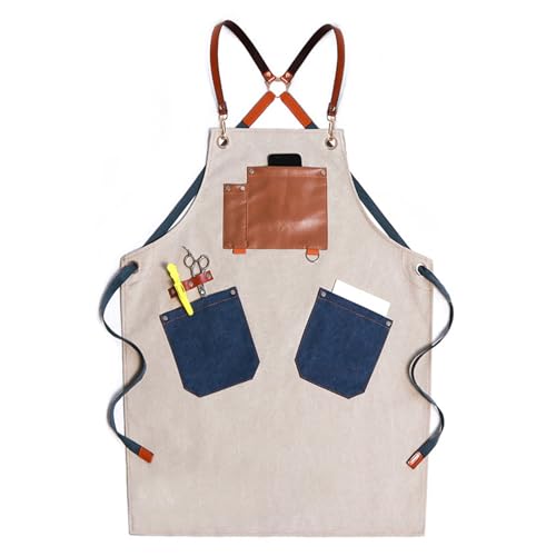 Delantal de lona multiusos para chef y barbacoa con bolsillos