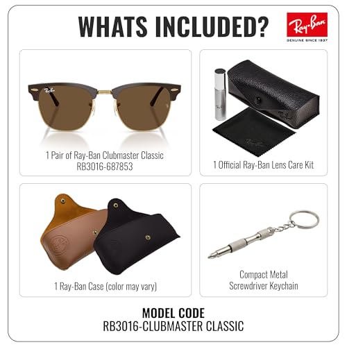 Image of Ray-Ban RB3016 CLUBMASTER CLASSIC Square Shaped Sunglasses for Men & Women with Official RAYBAN Eyewear Kit