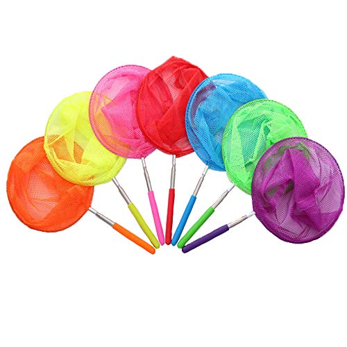KISEER 7 Pieces Colourful Telescopic Kids Fishing Net Butterfly Net Catching Insects Bugs Nets Beach Toys for Kids Outdoor Playing