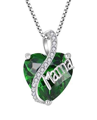 Yl Collar Mamá Corazón Plata De Ley 925 Con Colgante De Circonita Verde Con Piedra De Nacimiento De Mayo Para Mujer Yl Collar Mamá Corazón Plata De Ley 925 Con Colgante De Circonita Verde Con Piedra De Nacimiento De Mayo Para Mujer