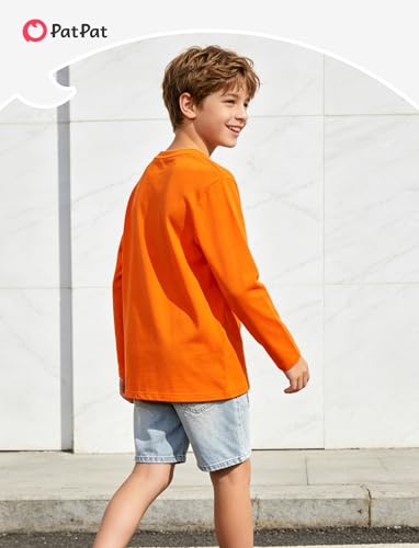 Image of PATPAT Boys Long Sleeve Shirts Cotton Solid Crew Neck Basic Shirts 5-16 Years