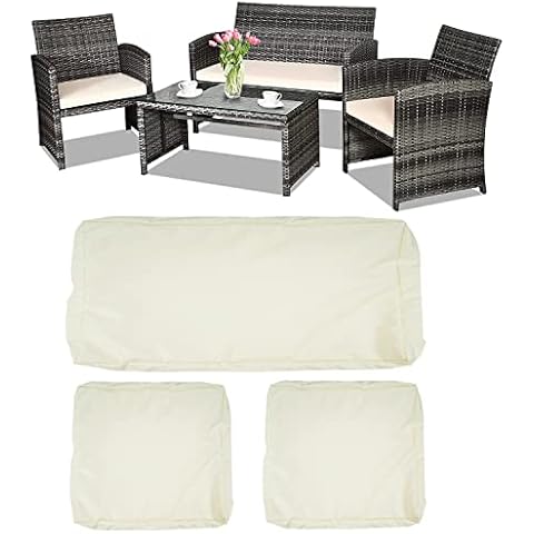 ClawsCover Outdoor Replacement Cushions Covers Set for 4Pcs Patio Conversation Furniture Set Loveseat Chair Sofa Cushion Heavy Duty Water Resistant Anti-UV Cushion Slipcovers-3Pack,Beige(Cover ONLY) Cover