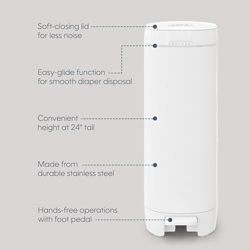 Image of Diaper Genie Deluxe Diaper Pail Gift Set with 2 Easy Roll Refills (48 Bags) | Deluxe stainless steel pail registry gift set includes Easy Roll tear-off bags holding up to 2,256 newborn diapers in total.