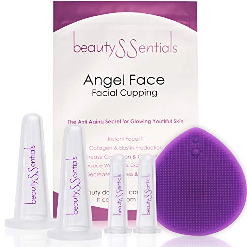 Facial Cupping Set for Glowing Skin - Face Anti Aging Massage Reduces Fine Lines & Wrinkles, Instant Facelift, Boost Collagen Elastin & Oxygenate - Bonus Silicone Exfoliating Brush, Bring The Spa Home