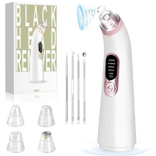 AOGOE Limpiador de Poros,Eliminador de Espinillas Electrico con 4 Cabezales y Antalla Led, Punto Negro Extractor, Limpiador de Puntos Negros Al Vacío de Poros 5 Modos, para Espinillas y Acné