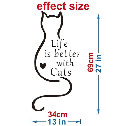 Vinilo decorativo de pared con diseño 'Life is Better with Cats' 13x27 pulgadas miniatura 2