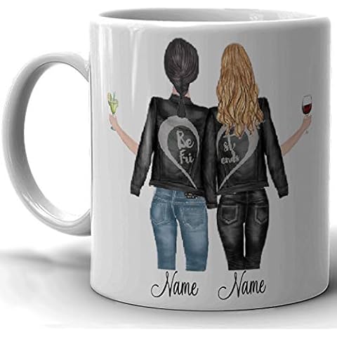 Personalised Best Friend Mug - Easy Grip C-Shaped Handle 11 oz Soul Sisters Coffee Tea Cup Customised with Your Name - Gift for Friend Mom Aunt Birthday Christmas Any Occasions (White) Cover