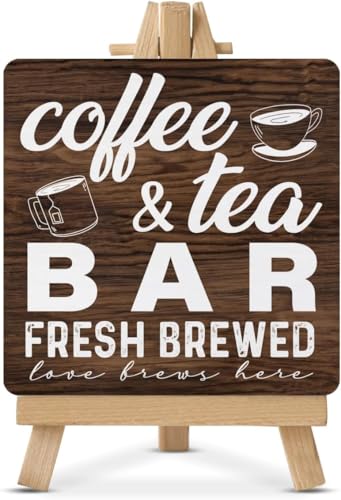 Image of Sarvada DecorCoffee Sign Coffee Signs for Coffee Station Farmhouse Coffee and Tea Wooden Sign with Easel for Home Kitchen Living Room Desk Decor, polychrome