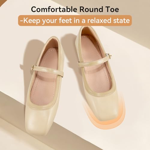 Women’s Square Toe Mary Jane Flats with Strap Buckle, Elegant Lea Ther Ballet Flats for Work & Daily Wear, Comfortable Slip-On Shoes for Office and Casual Outfits3