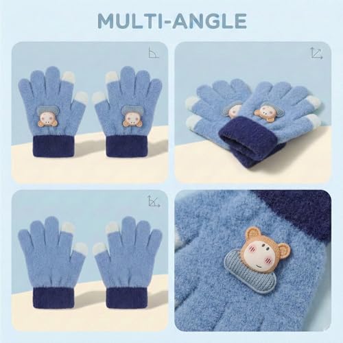 Image of Kraptick Kids Winter Gloves - Ultra-Soft Thick Knit Fuzzy Warm Mittens for Boys & Girls Cute Bear Patch Thermal Hand Warmers for Toddlers & Children -2