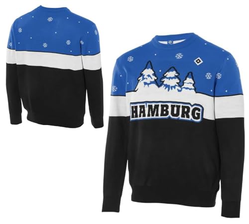 HSV Hamburger SV Ugly Christmas Sweater ** Tannen ** (DE/NL/SE/PL, Alphanumerisch, L, Regular, Regular, Blau-Weiß-Schwarz)