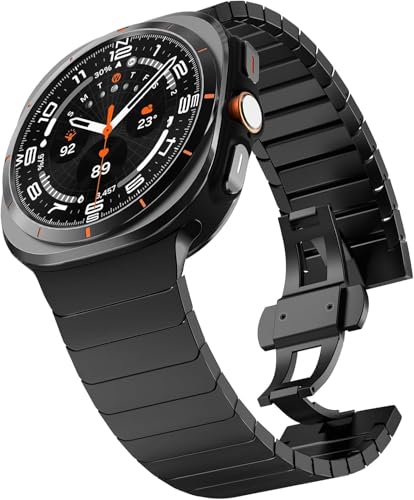 Image of MOROFY No Gap Stainless Steel Adjustable Link Strap Compatible with Samsung Galaxy Watch Ultra 47mm Band with Butterfly Folding Clasp Band for Galaxy Watch Ultra 47mm Strap - Black