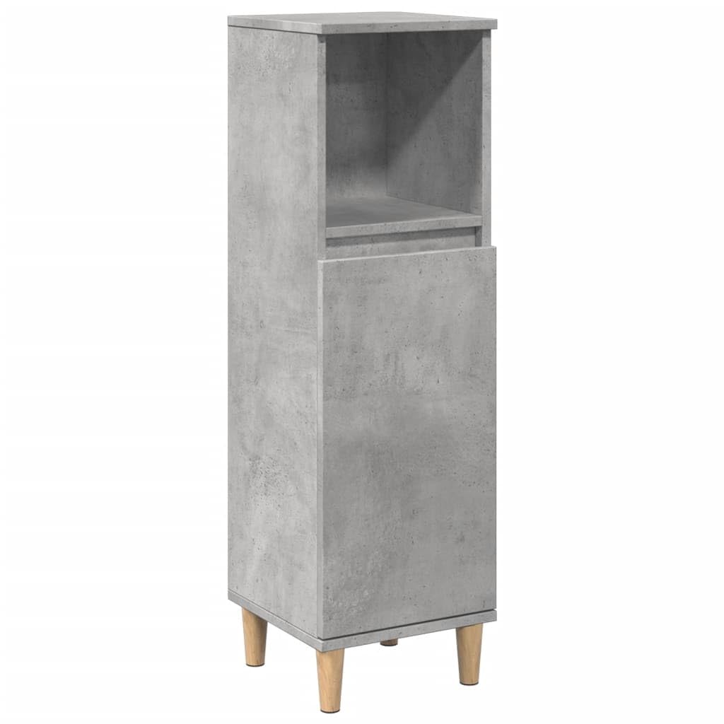 Szafka łazienkowa betonowa szara, 30 x 30 x 100 cm, materiał drewnopochodny, szafka łazienkowa z drzwiami, regał, drewniane nogi, wolnostojąca, do przechowywania