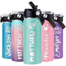 Personalized Water Bottles for kids - 12 Colors, Engraved Name & 36 Icons, Birthday & Back to school Gifts for Girls & Boys, Custom Water Bottle for School - 18oz Stainless Steel BPA Free