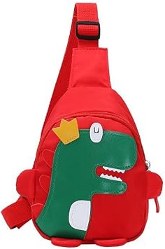 Hiflyer Kids Sling Bag - Crossbody Bag, Small Nylon Sling Bag for Travel, Cartoon Dinosaur Design Red