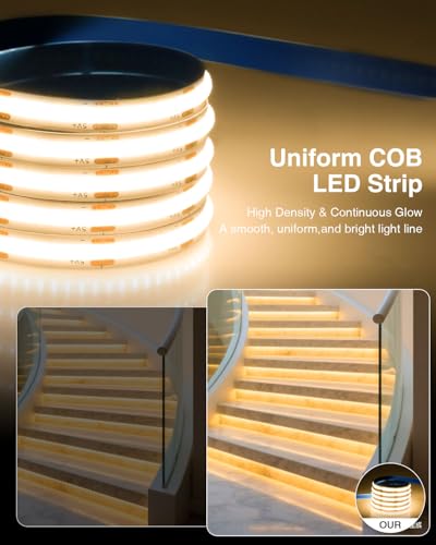 Image of Aclorol COB LED Strip Light 5V USB 1M /3.28FT Warm White 3000K Flexible LED TV Backlight with Self-Adhesive 8mm Width for Bedroom Bedframe Kitchen Sideboard Lighting Project CRI90+ 320LEDs /M (2 Pack)
