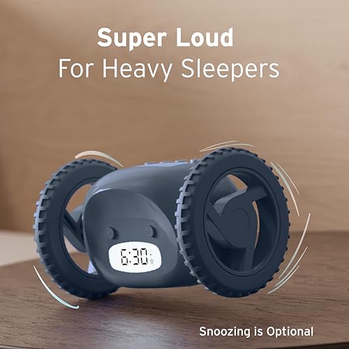 Image of CLOCKY Alarm Clock on Wheels - Loud Rolling Alarm Clock for Heavy Sleepers | Runaway Clock that Jumps & Runs to Wake You Up | Funny Unique Gift for Adults, Teens & Kids Bedrooms (Slate)