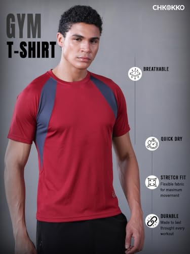 Image of CHKOKKO Gym Tshirt for Men Workout Regular Fit Sports Activewear Man Tshirts with Round Crew Neck and Half Sleeves for Yoga Running&Outdoor Activities