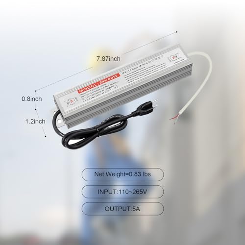 Image of QNNP LED Driver 60 Watts 24V DC with Plug, Waterproof Low Voltage Transformer Power Supply Transformer Adapter AC 85V-265V to 24V DC, IP67 LED Power Supply for Outdoor Indoor Lighting
