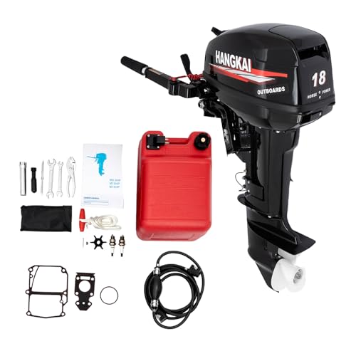 YUMIONB 18 HP Outboard Motor, 2 Stroke 246CC Short Shaft Outboard Motor Boat Engine Boat Motor Boats Engine Water-Cooling Gasoline Powered Motor Kit with External Fuel Tank for Various Small Boats