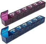 2-Pack Weekly Large Pill Organizer for Travel, 7 Day Pill Boxes and Organizer, Big Compartments Pill Case AM PM,14 Day XL Medication Organizer Dispenser for Fish Oils, Vitamin Holder Supplement (Blue-purple)