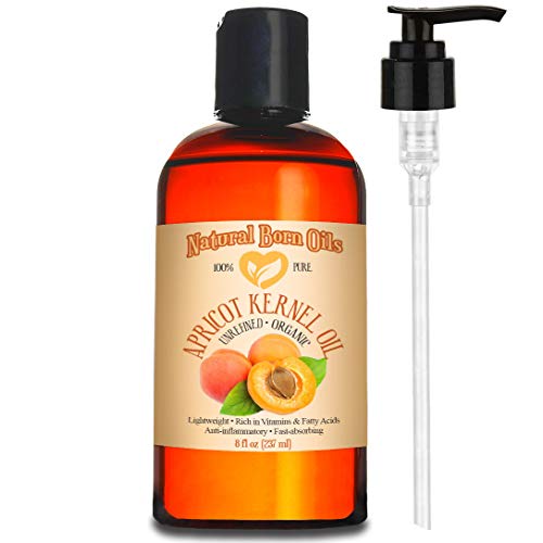 8oz Apricot Kernel Oil, 100% Pure and Natural, Cold-pressed, Organic Moisturizer Ideal for All Skin Types - Includes Pump & Flip Cap