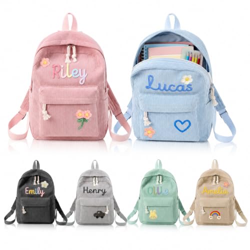 Image of Daycare Backpack Personalized Kids Corduroy Backpack with Cotton Rope Name | Custom Toddler Backpacks for Girl Boy, Cute & Durable Travel Kindergarten Sleepover Diaper Bag, Back to School Birthday Gifts
